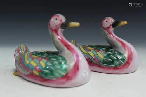 Pair of Chinese Porcelain Famille Rose Ducks