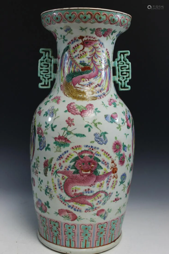 Chinese Famille Rose Porcelain Tall Vase with Dragon