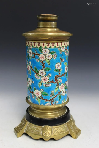 Porcelain Vase on Metal Stand Oil Lamp