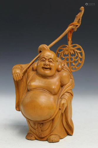 Chinese carved wood laughing Buddha.