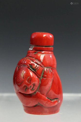 Chinese Carved Coral Snuff Bottle