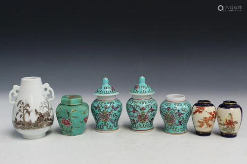 Group of Seven Porcelain Miniature Vases