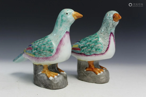 Pair of Chinese Porcelain Famille Rose Birds