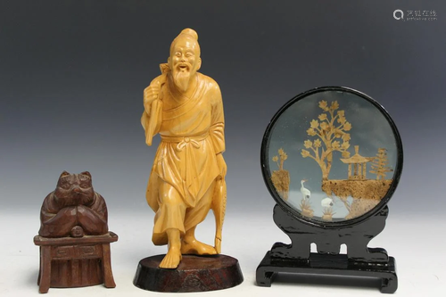 Three Asian Carved Wood Pieces