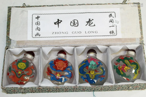 Four Chinese Glass Snuff Bottles with Painted Dragons