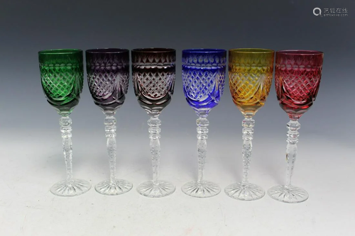 Six Vintage Crystal Cut Glasses