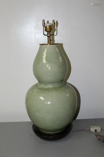 A Large Celadon Glaze Double Gourd Vase Lamp