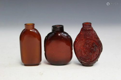 Three Chinese Red Glass Snuff Bottles