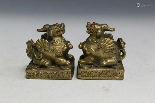 Two Chinese Metal Paper Weights