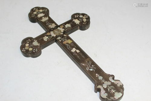 Chinese Export Zitan Wood Cross with Mother-of-Pearl