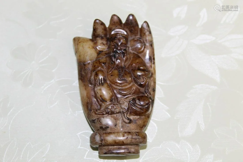 Chinese Carved Lotus Hand Jade Pendant