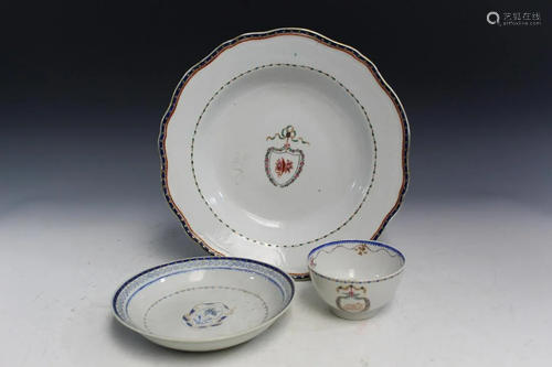 Three Chinese Export Armorial Porcelain Items