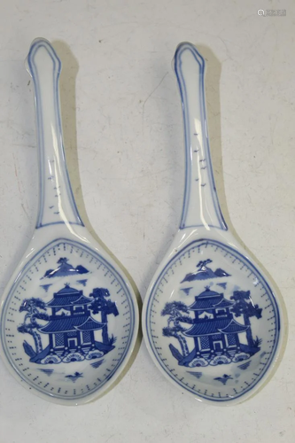 Two Chinese Porcelain Soap Spoons