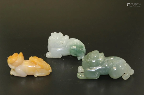 Three Chinese jade foo dogs