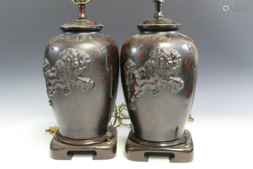 Pair of Japanese Bronze Vase Lamps