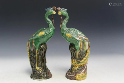 Pair of Chinese Porcelain Phoenix Statues