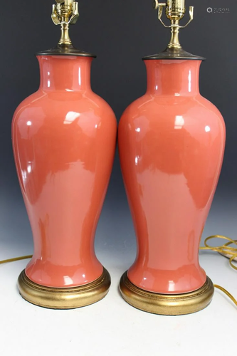 Pair of Red Glaze Porcelain Vase Lamps