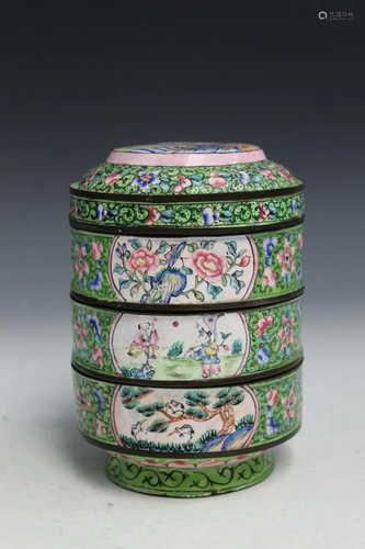 Chinese Enameled Stacking Dishes.