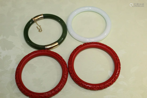 Chinese Jade and Cinnabar Bangles