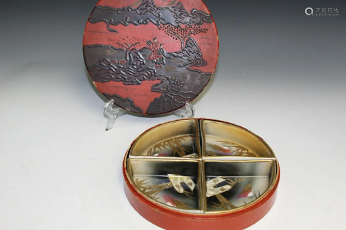 Japanese Porcelain Set Fruit Dishes in Lacquered Box.