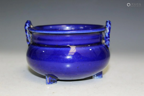 Japanese Cobalt Blue Glaze Porcelain Incense Burner