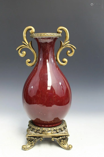 Red Glazed Vase on Stand.