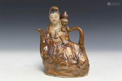 Chinese Brown-glazed Porcelain Guanyin Teapot