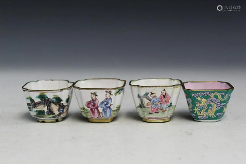 Four Chinese Enamel Wine Cups