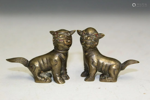 Pair of Chinese Bronze Foo Dog Paper Weights