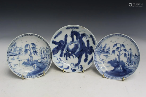 Three Chinese Blue and White Dishes