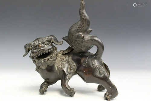 Chinese Bronze Foo Dog Incense Burner