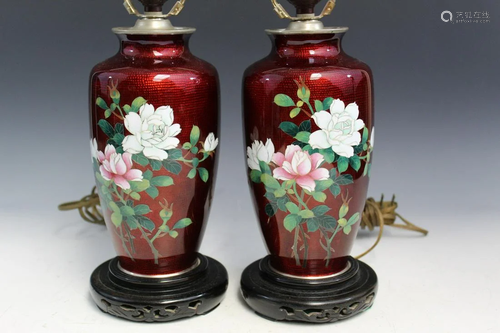 Pair of Japanese Cloisonne Vase Lamps