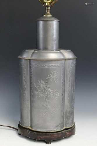 Chinese Pewter Tea Caddy Lamp