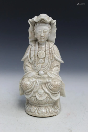 Chinese Crackle Glaze Porcelain Guanyin Statue.