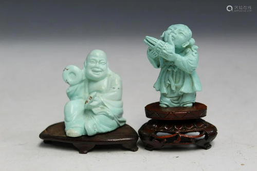 Two Chinese Carved Turquoise Figurines