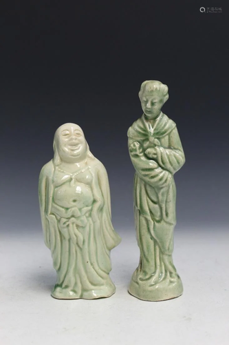 Two Chinese Celadon Glaze Porcelain Figures.