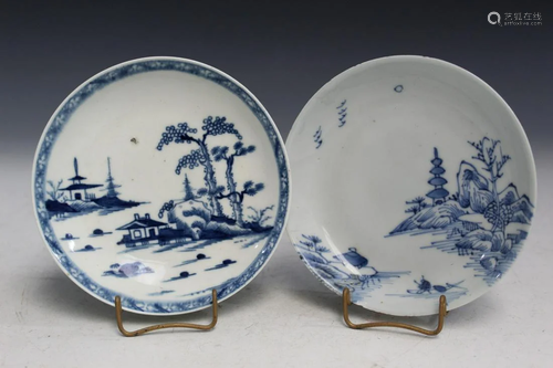 Two Chinese Export Blue and White Saucers