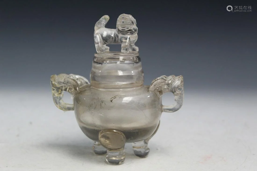 Chinese Carved Rock Crystal Incense Burner