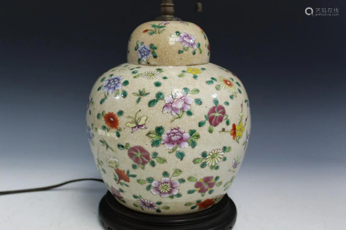 Chinese Famille Rose Porcelain Jar Lamp