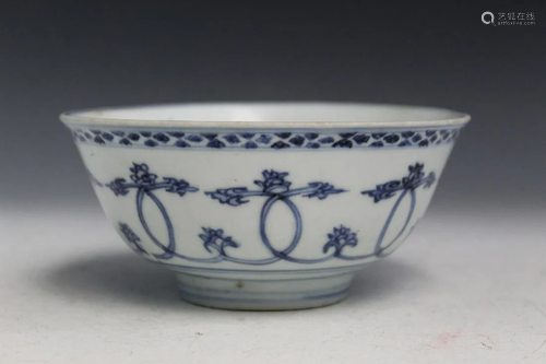 Chinese Blue and White Porcelain Bowl, Ming period.