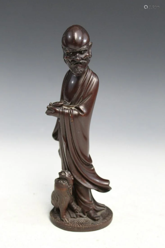 Chinese Carved Wood Luohan Statue