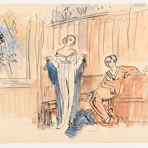 RAPHAËL DELORME (1885-1962) Deux courtisanes médiévales en c...