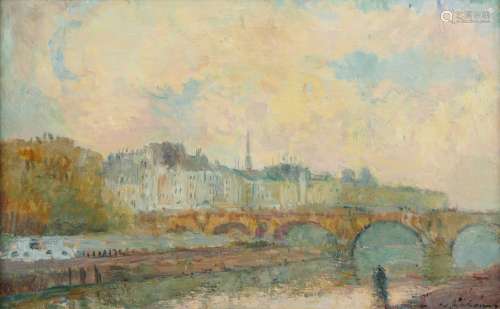 ALBERT LEBOURG (1849-1928) La Seine à Paris Huile sur toile ...