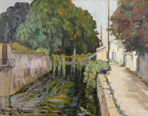 ALEXANDER ALTMANN (1878-1932) Canal à Montargis Huile sur to...