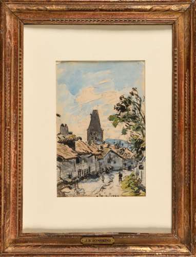 JOHAN BARTHOLD JONGKIND (1819-1891) Rue et clocher à la Côte...