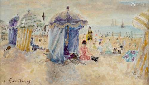 ANDRÉ HAMBOURG (1909-1999) La plage au soleil Huile sur toil...