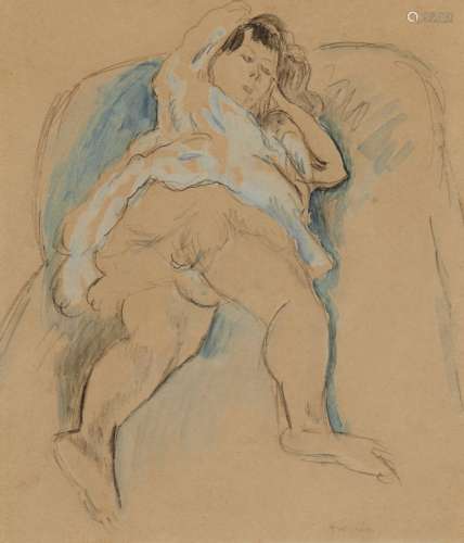 JULES PASCIN (1885-1930) Femme allongée Gouache et dessin Si...