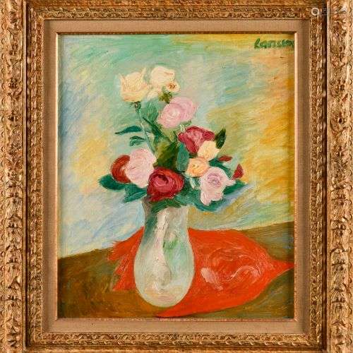 ANDRÉ LANSKOY (1902-1976) Bouquet de roses Huile sur toile S...