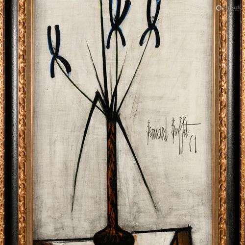 BERNARD BUFFET (1928-1999) Iris dans un vase, 1961. Huile su...