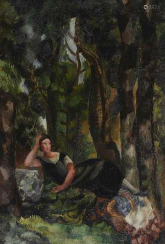 ROGER BISSIERE (1886-1964) Femme accoudée sous les arbres, 1...